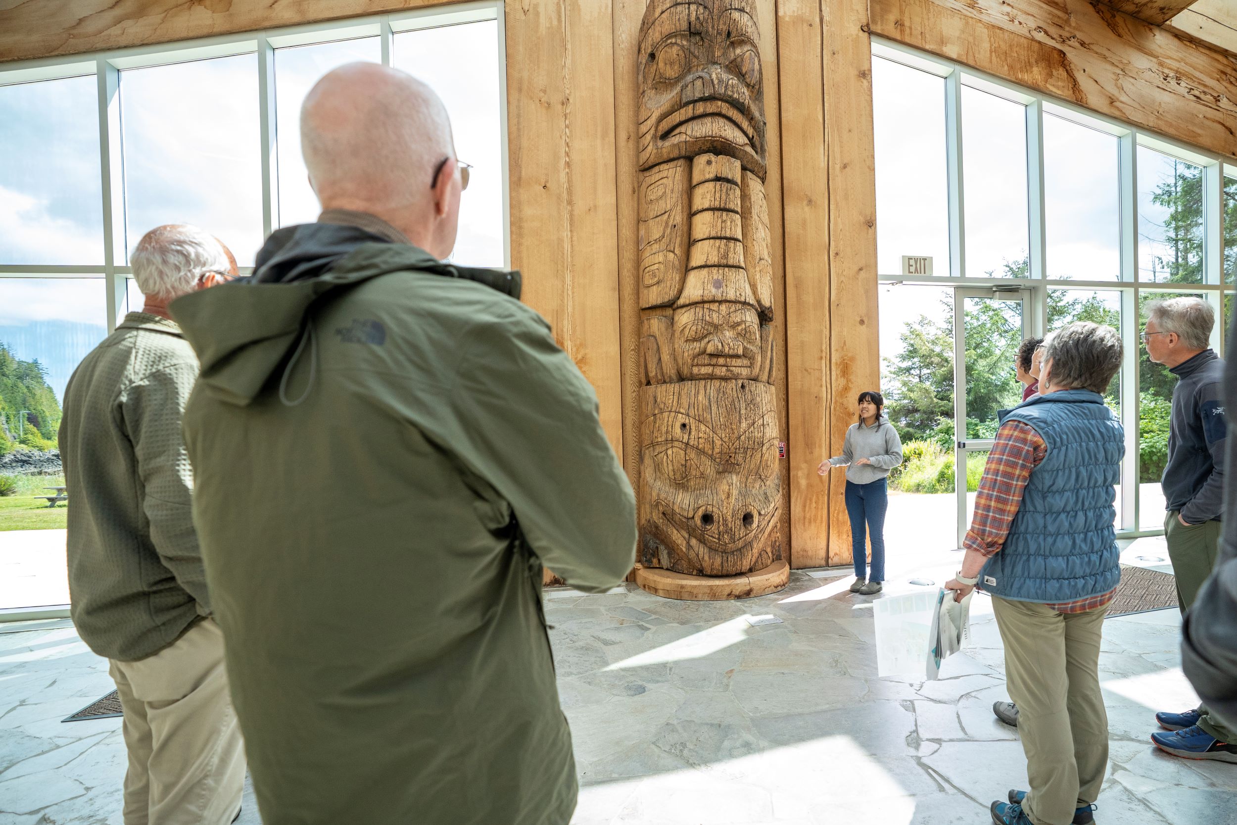 Historic Haida poles in Haida Heritage Centre and Musem