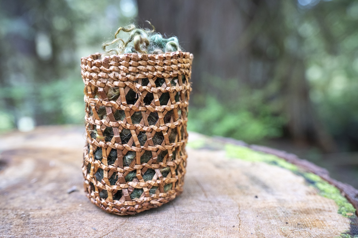 Haida basket hand woven with red cedar